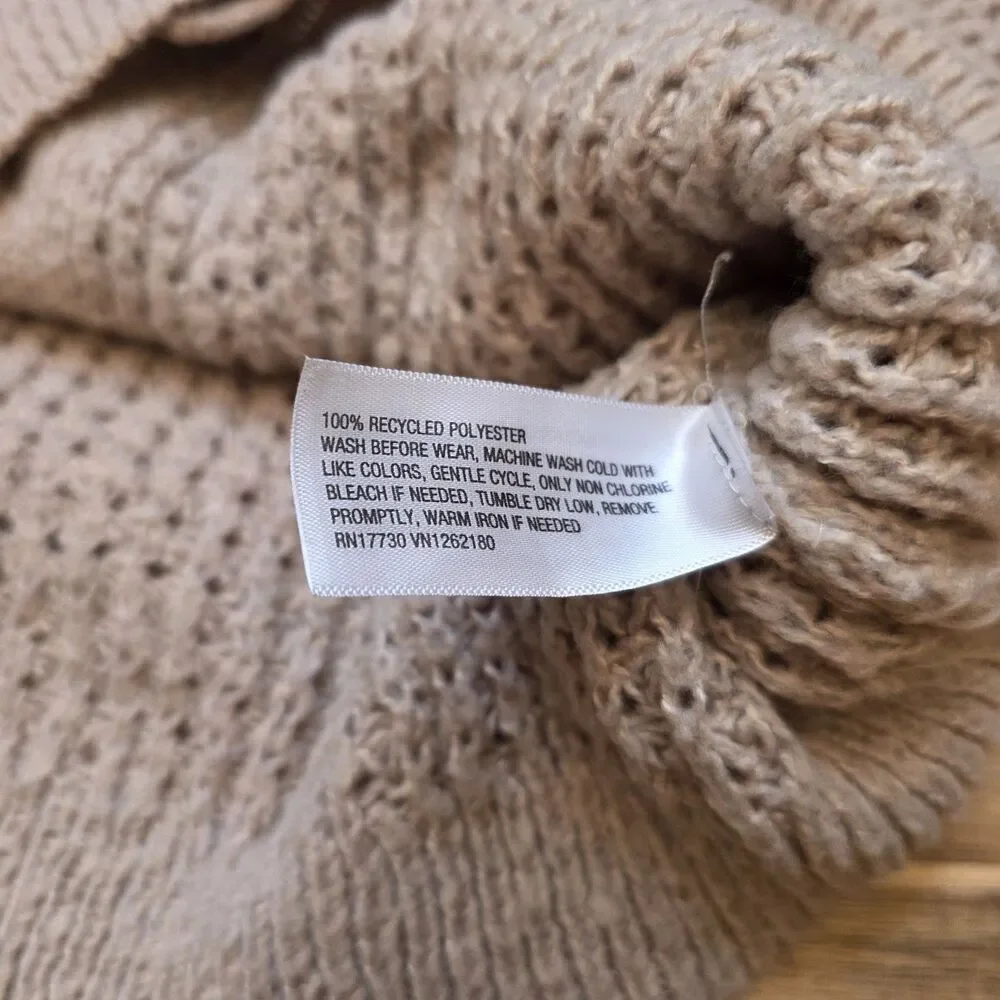Cat & Jack Girls L 10/12 Taupe Waffle Knit Button Front Cardigan Sweater